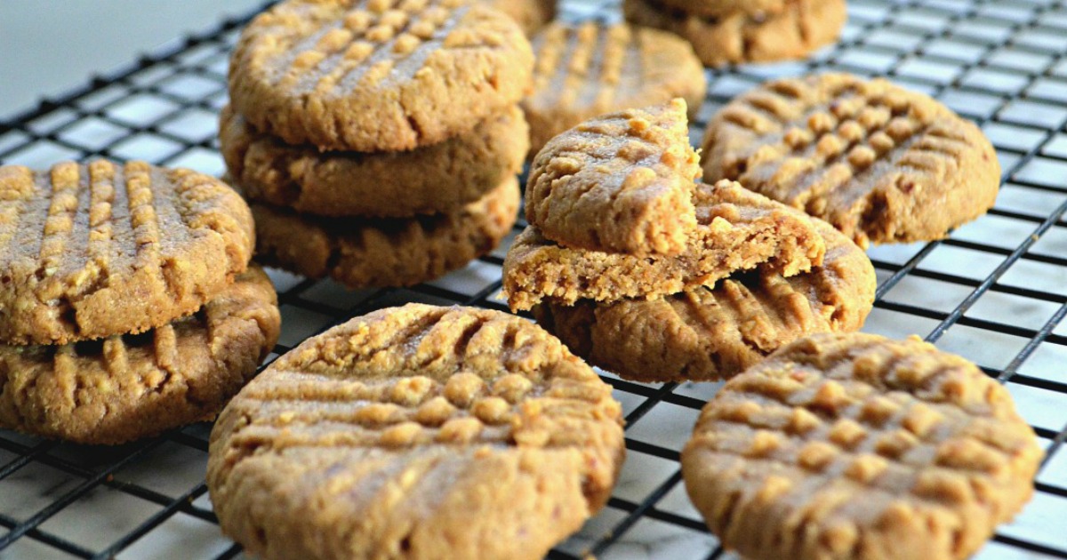 3-ingredient keto peanut butter cookies on a cooling rack