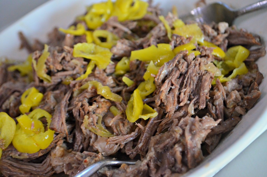 shredded italian beef with pepperoncini peppers