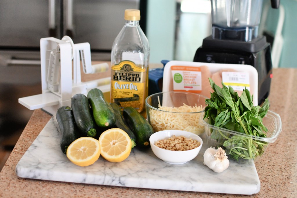 homemade pesto zucchini noodle ingredients