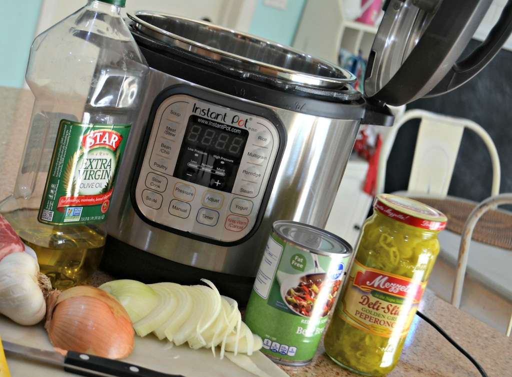 Instant pot with ingredients on counter 