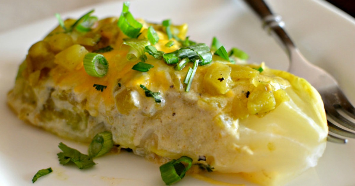 green chile cabbage enchiladas on a plate