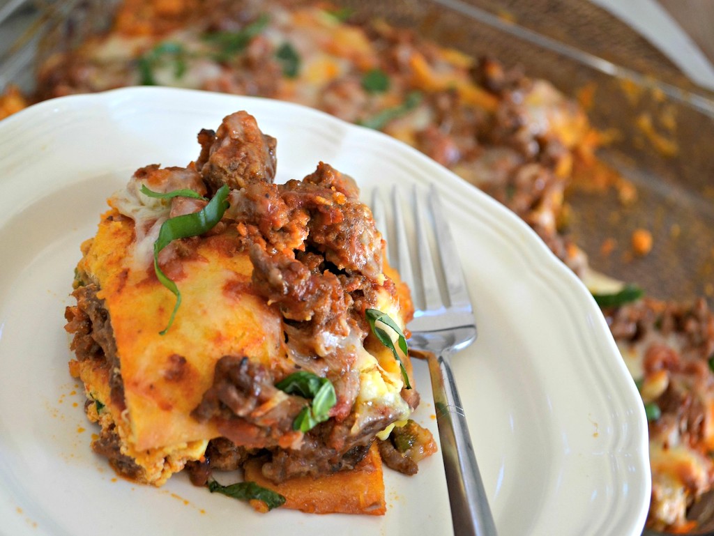 keto lasagna slice on plate 