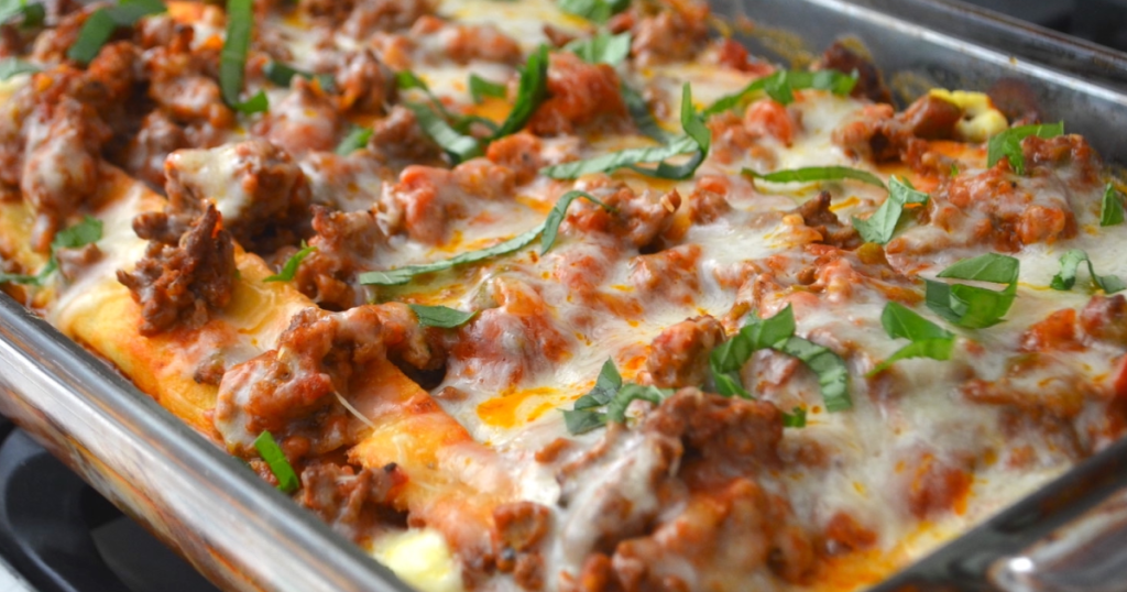 keto lasagna in casserole dish