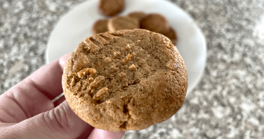 holding keto peanut butter cookie 