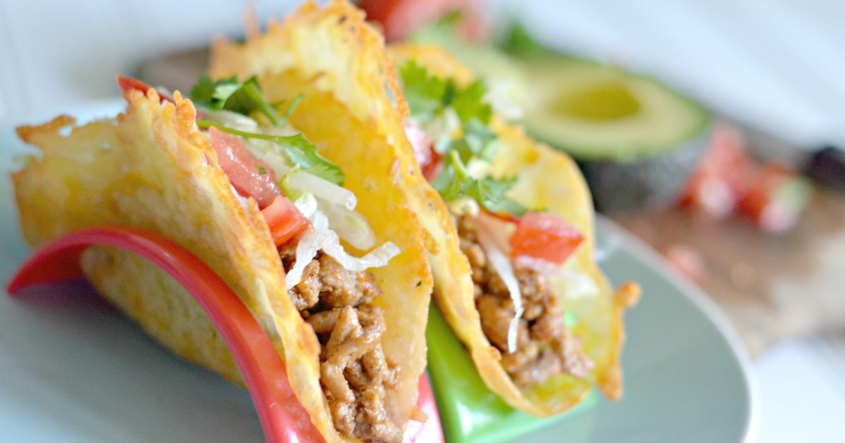 keto low-carb taco shells close up on a plate