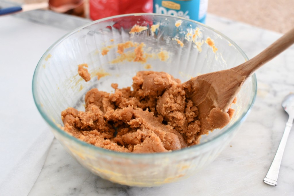 stirring keto peanut butter cookie dough