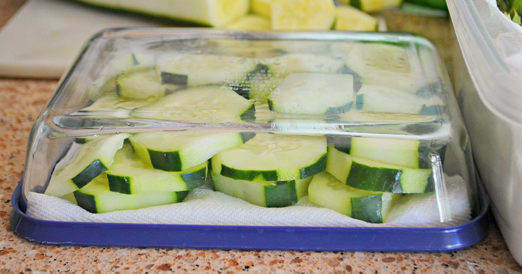 Cucumbers in airtight container