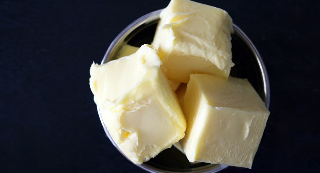 cubed butter in a dish