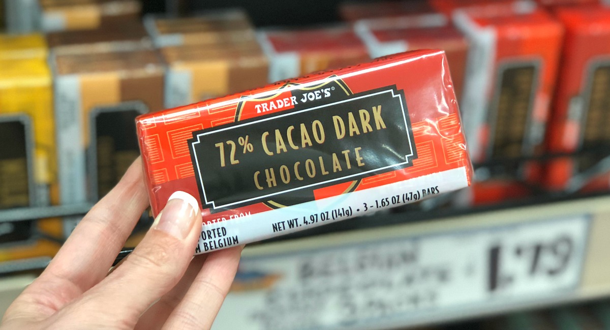 healthiest keto foods include this dark chocolate bar from Trader Joe's