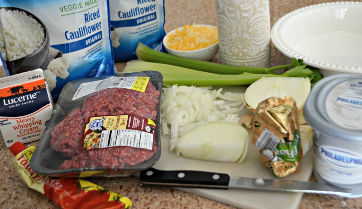 The best keto shepherd's pie we've tried starts with beef, onion, cauliflower, and heavy whipping cream.