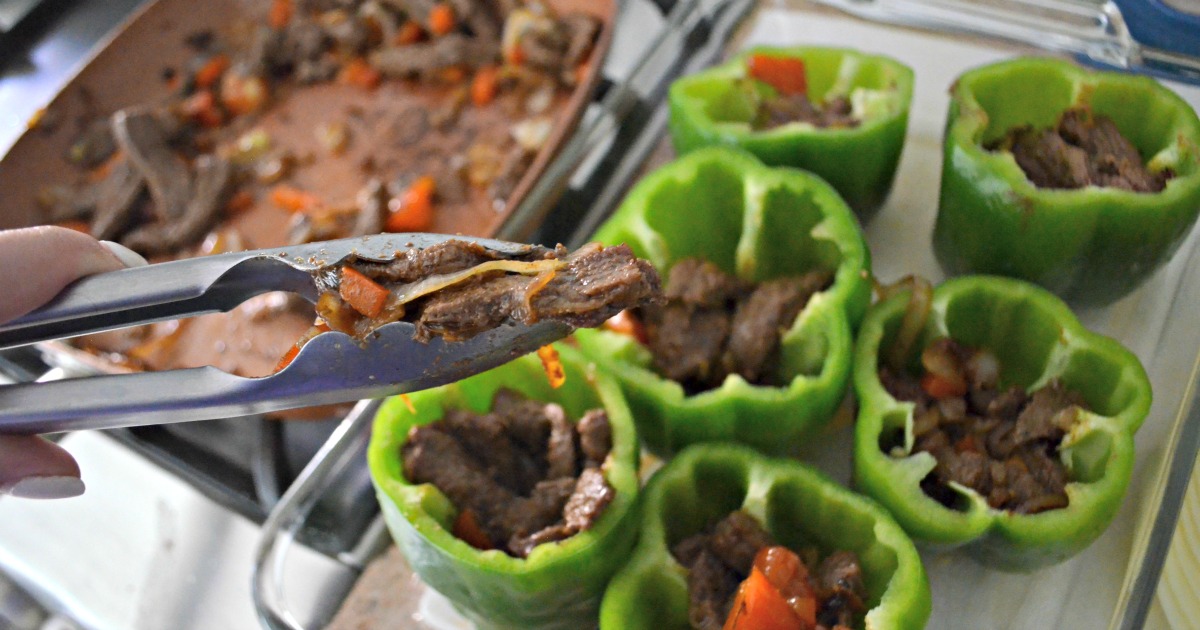 Flank steak is key in these delicious, hearty, keto Philly Cheesesteak stuffed peppers.