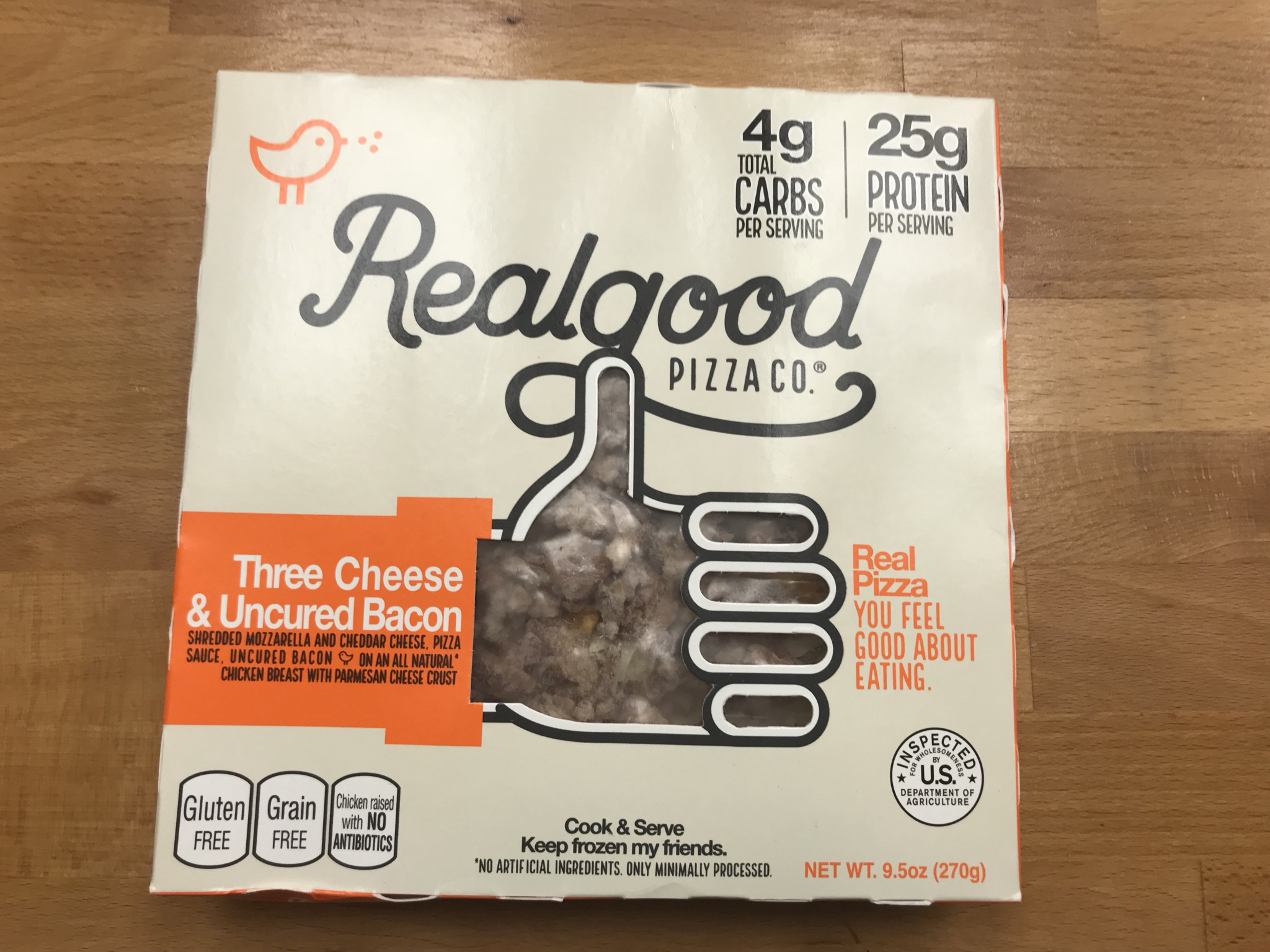 Want a deal on realgood foods? – Front of pizza box