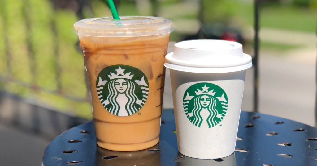 starbucks drinks sitting outside on table