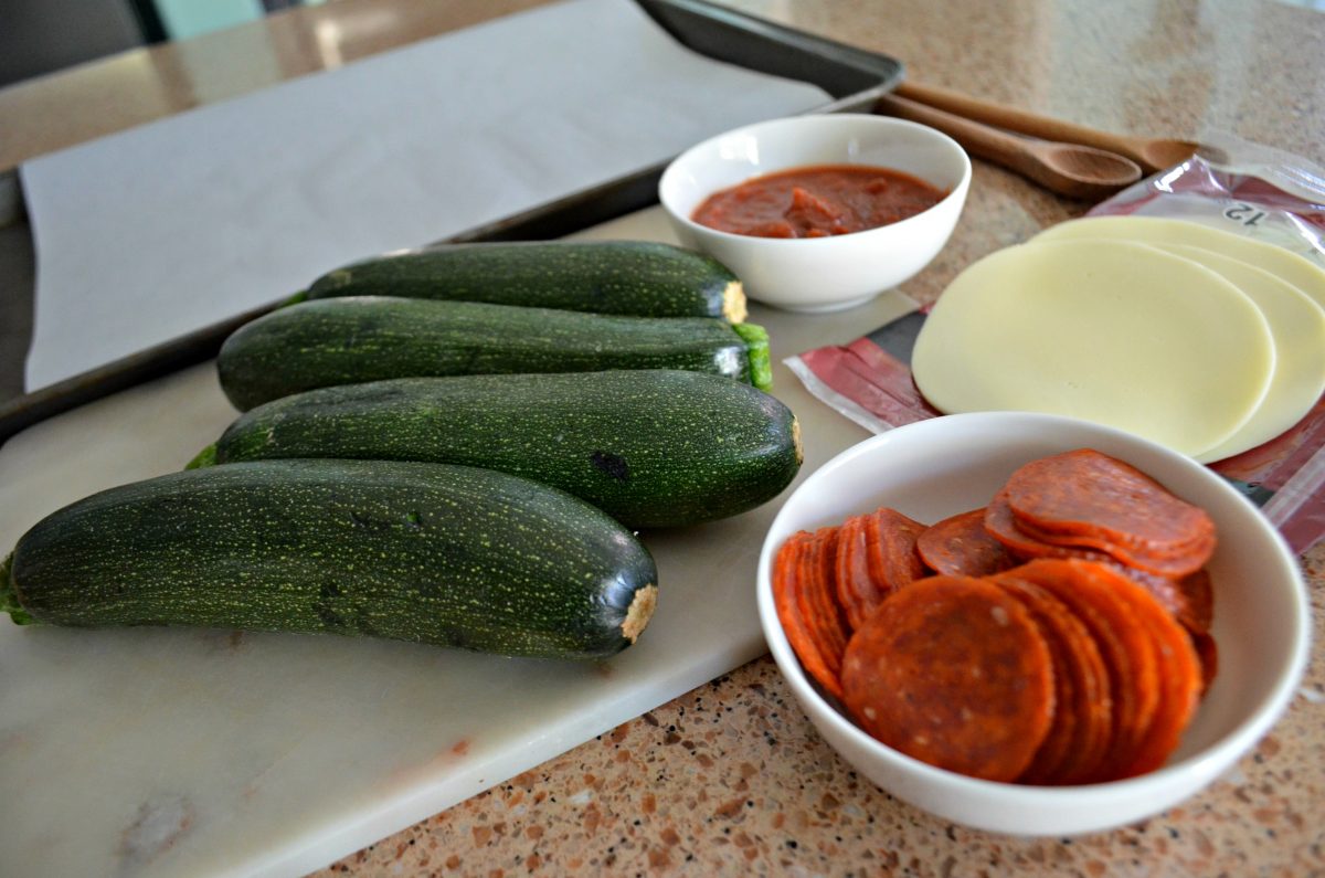 easy pizza stuffed hasselback zucchini - ingredients