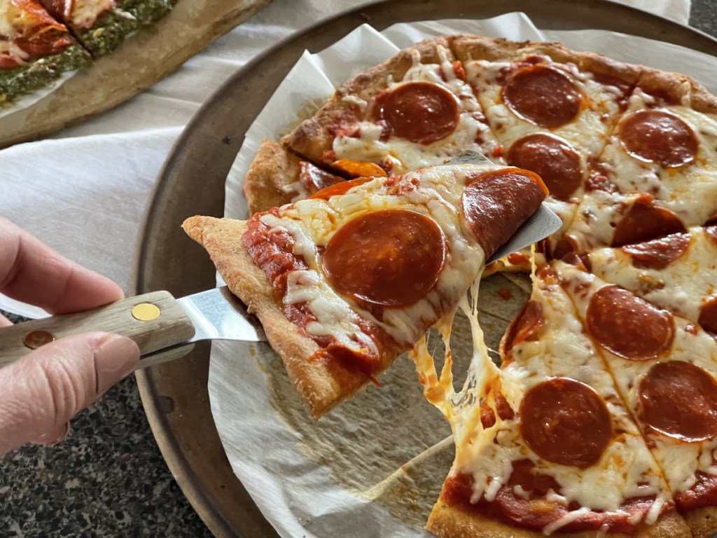 slice of easy keto dough keto pizza crust 