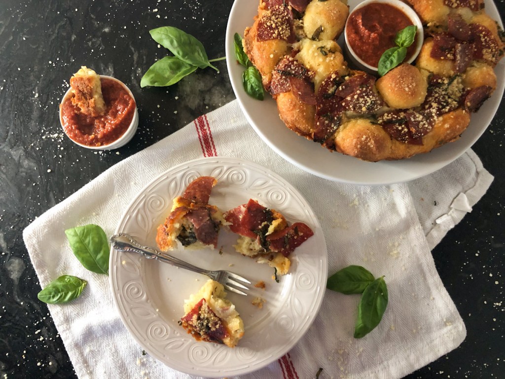 pull-apart keto pizza on a plate 