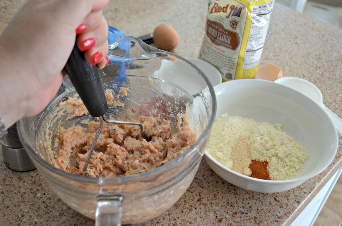 Kid Friendly Meal: Keto Skillet Chicken Nugget Meatballs – mixing ingredients