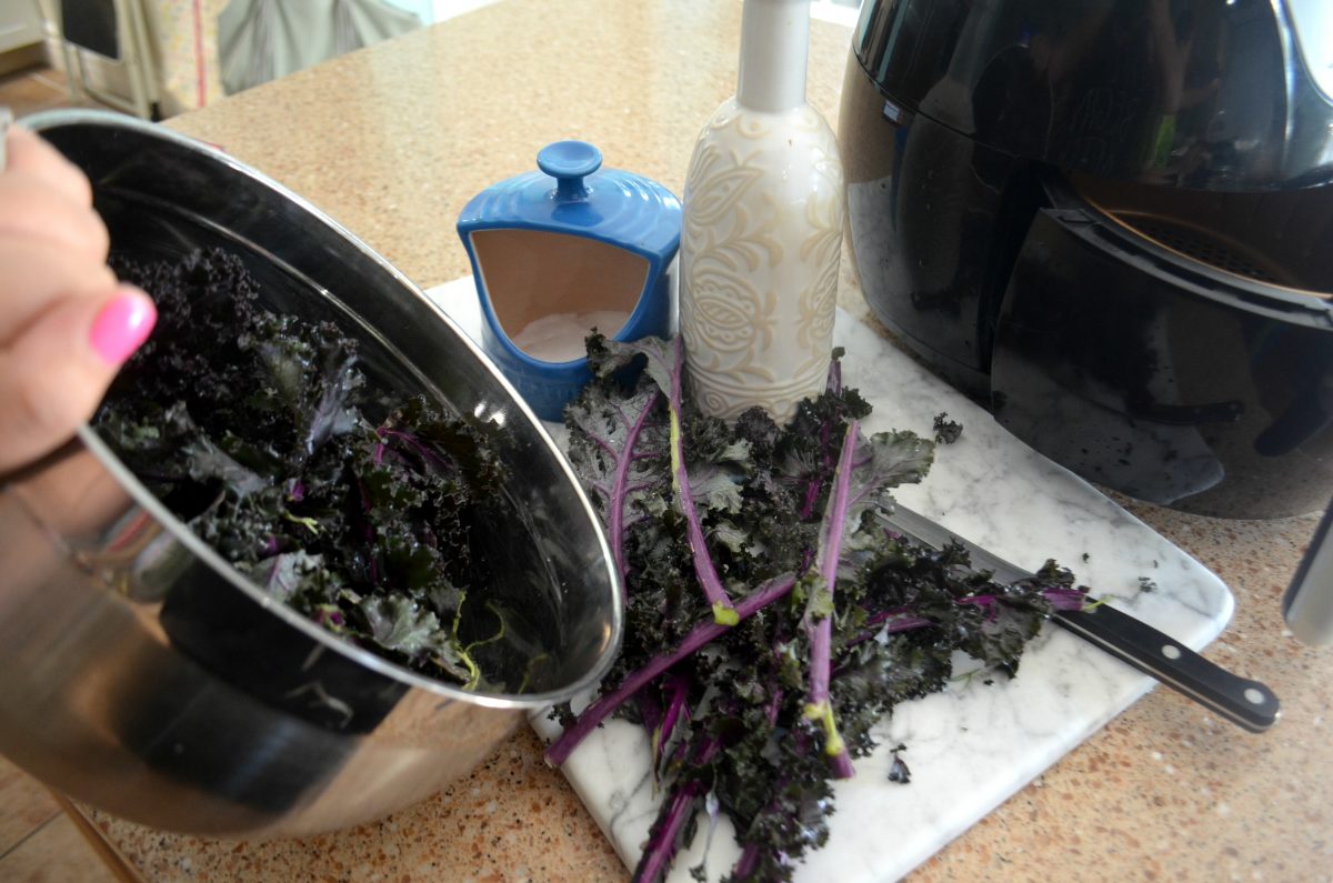 keto air fryer kale chips - close up of the raw kale