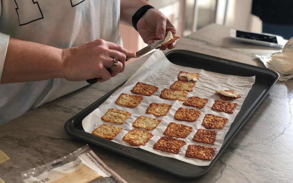 cheese crisps on a baking pan