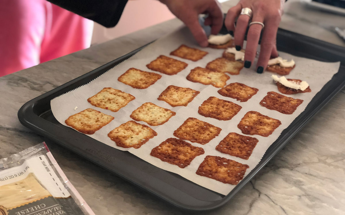 Easy Cheese Crisps Keto Snack - crackers after baking on parchment