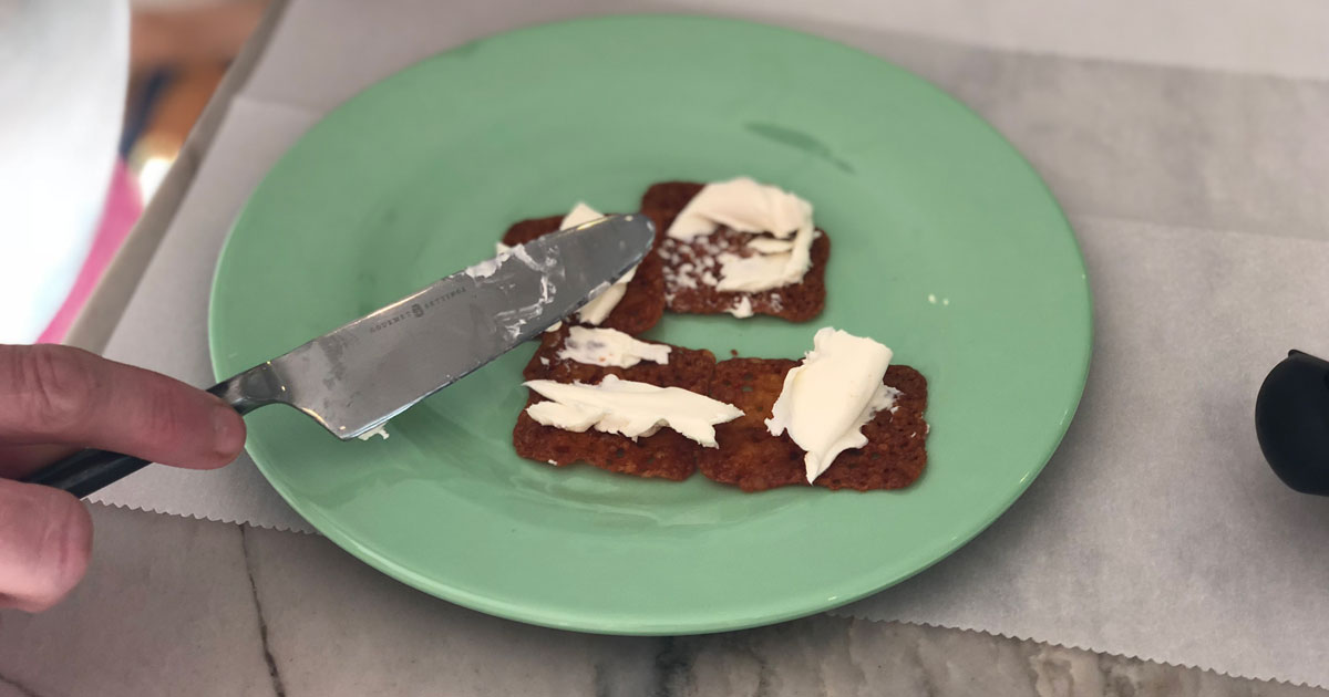 Easy Cheese Crisps Keto Snack - finished crackers with cream cheese