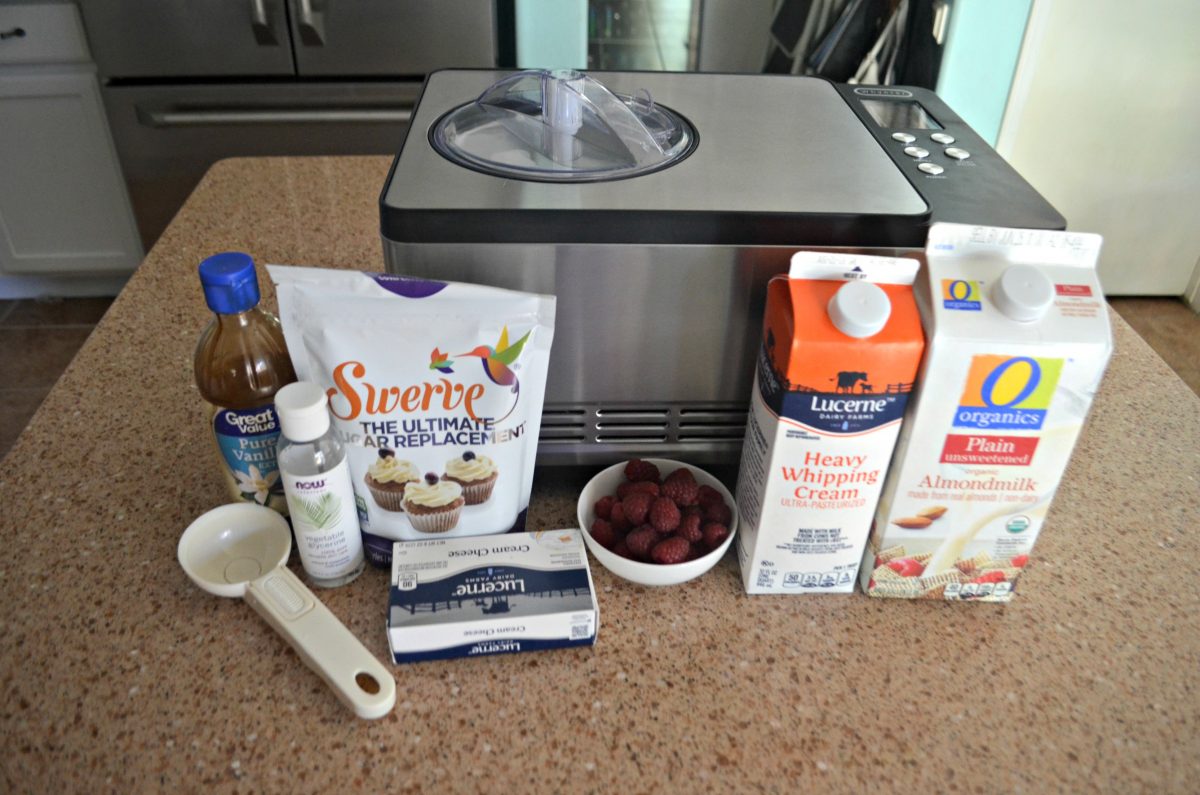 ingredients for raspberry cheesecake keto ice cream