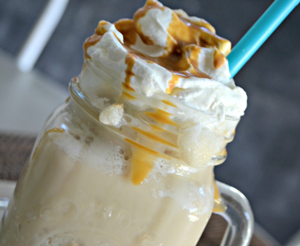 Keto Starbucks Vanilla Caramel Frappuccino served with a straw