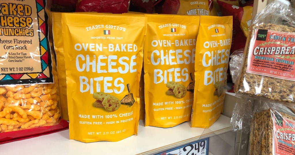 trader joe's oven baked cheese bites on shelf