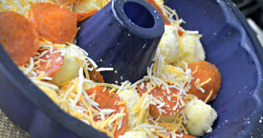 keto pepperoni pizza rolls in bundt pan 