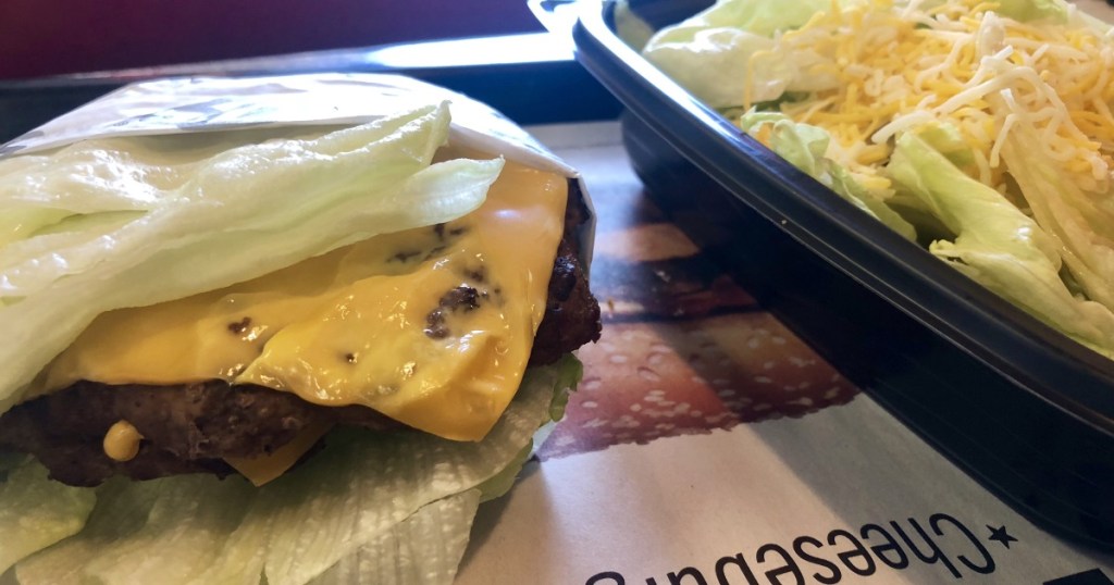Carl's Jr. burger wrapped in lettuce