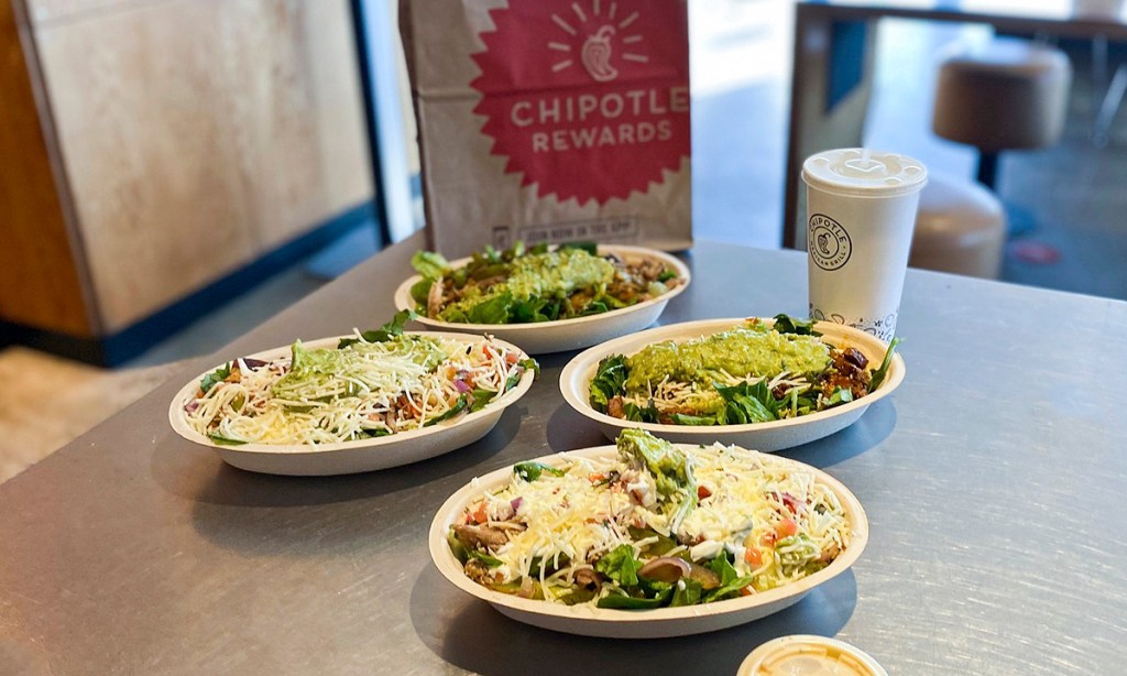 chipotle salads on table