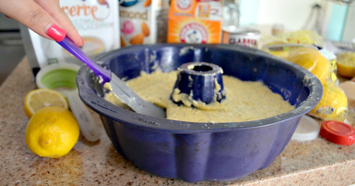 Keto Poppy Seed Lemon Bundt Cake - batter in the bundt pan