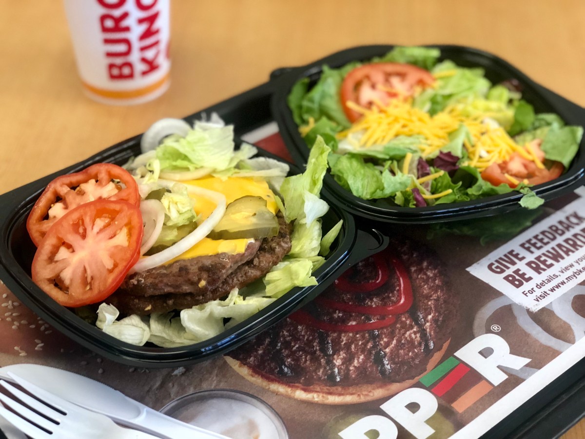 Burger King keto Whopper patty on lettuce and salad