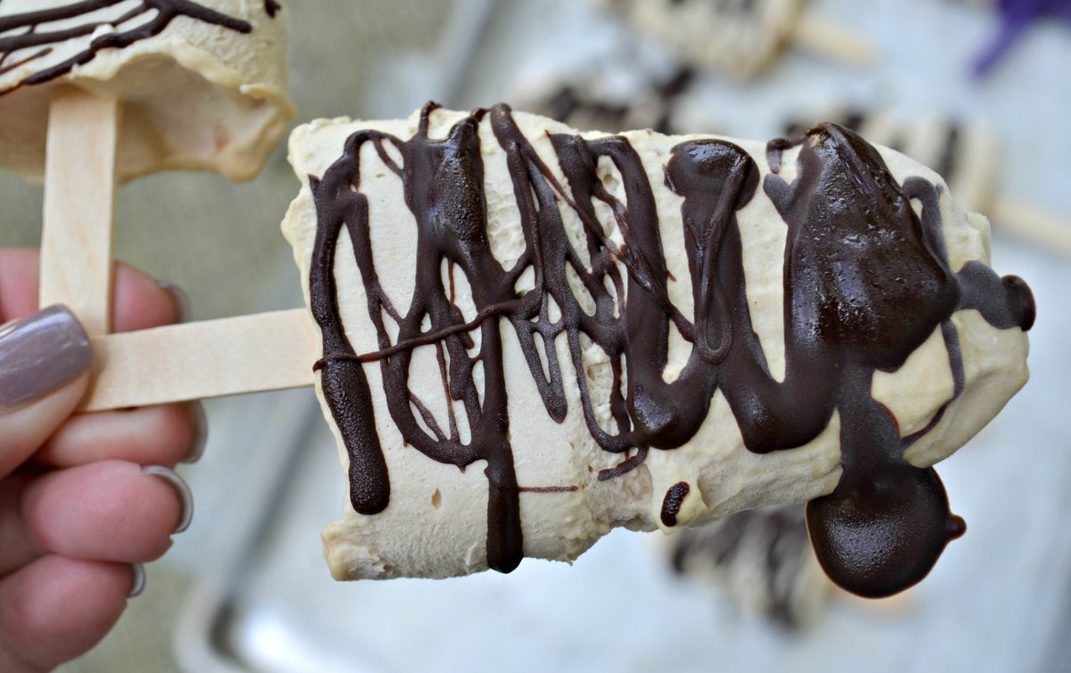 Chocolate Almond Butter Popsicles – After drizzling on the chocolate