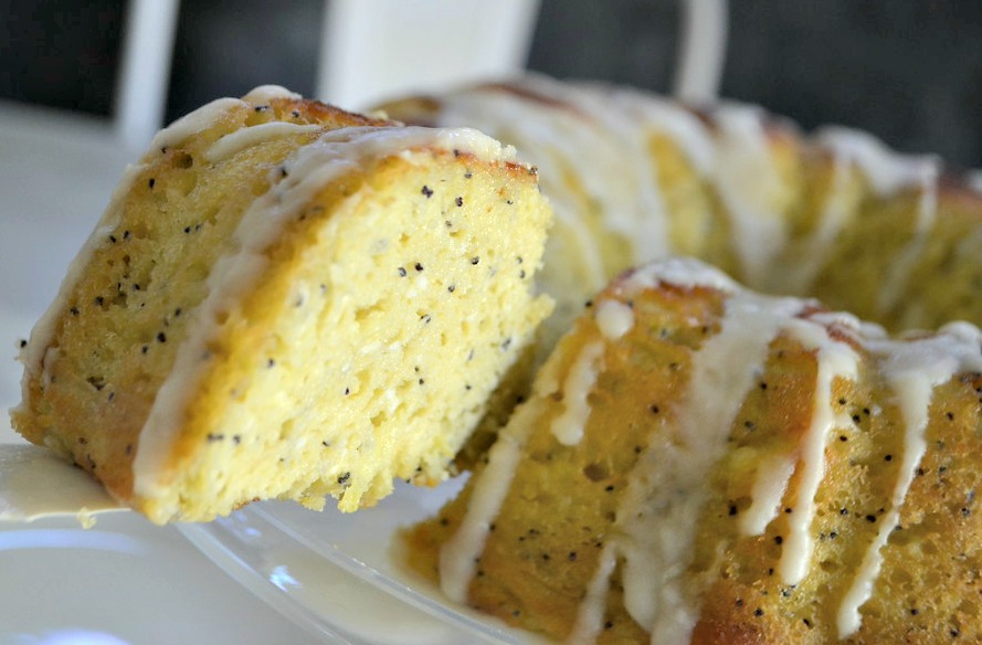 Keto Poppy Seed Lemon Bundt Cake - close up