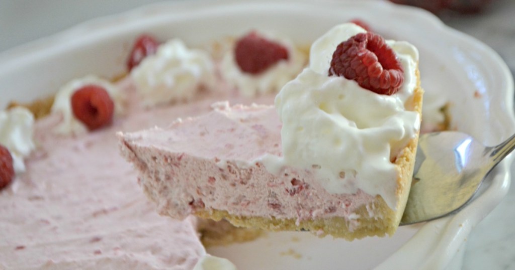 Slice of keto raspberry cream pie 