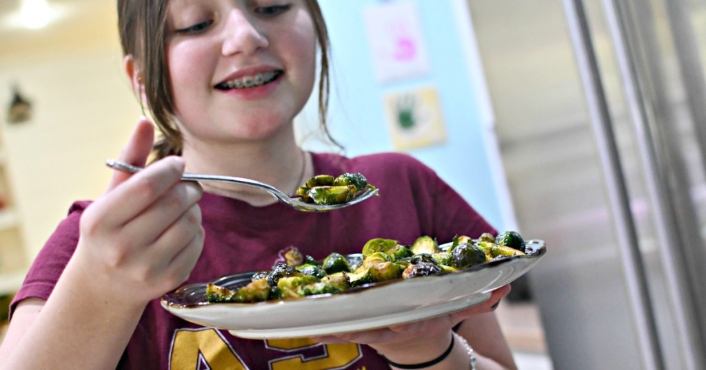 kid eating brussels sprouts