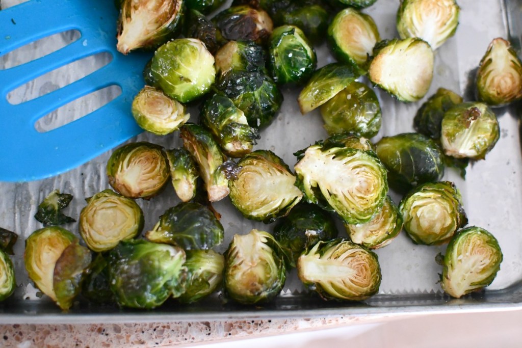 roasted russels sprouts out of the oven