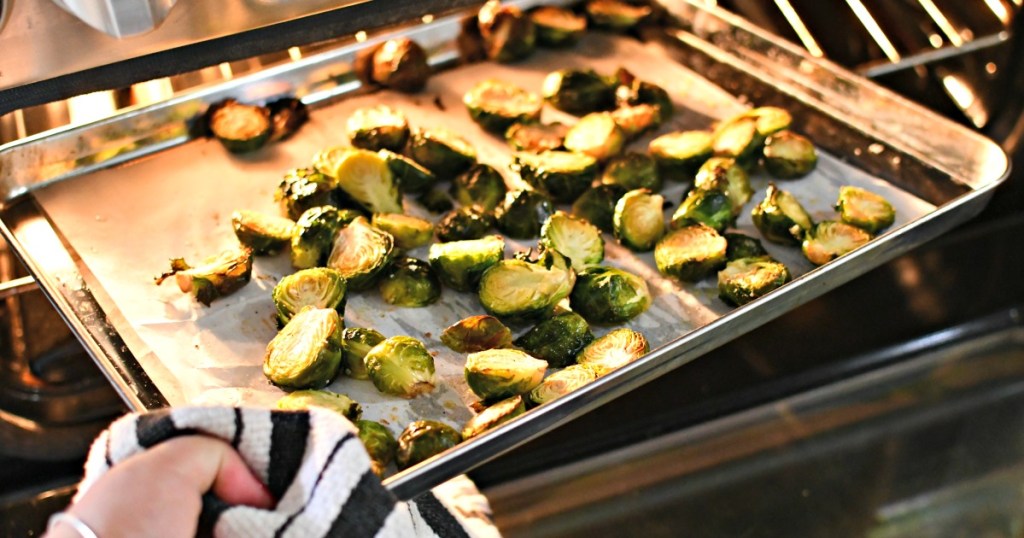 taking brussels sprouts out of oven