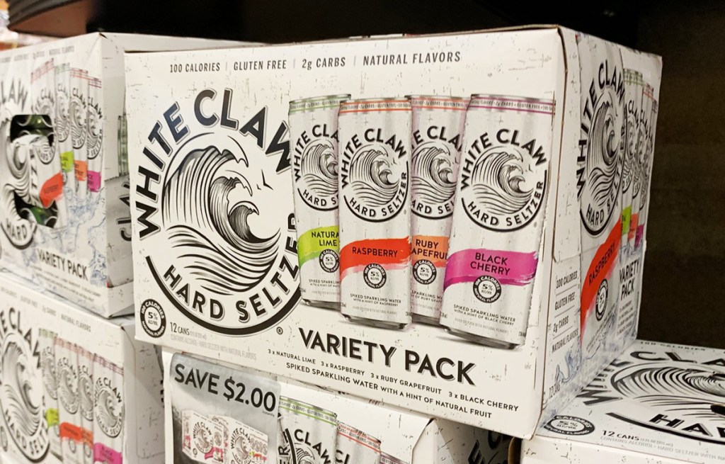 white claw hard seltzer sitting on shelf