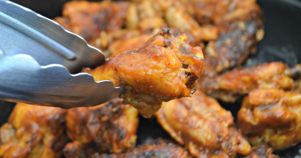 Keto Slow Cooker Buffalo BBQ Wings - closeup of the finished wings