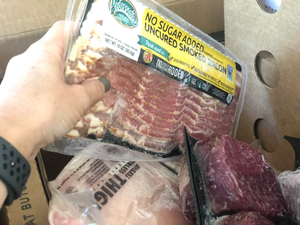 pulling bacon out of box