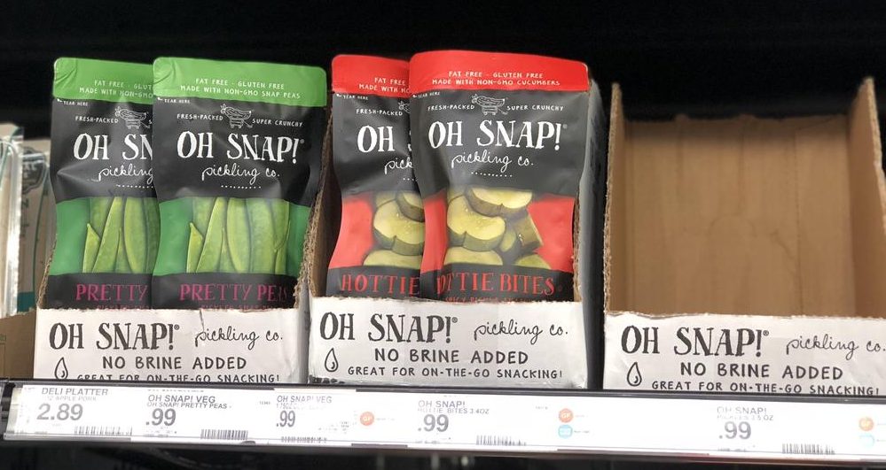 OH SNAP! Veggies at Target like these pickles and snap peas on the shelf are a great keto treat