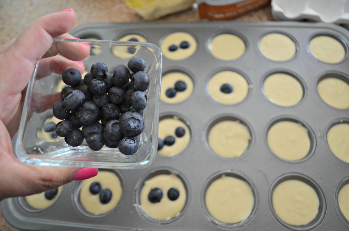 Keto Mini Blueberry Pancake Bites - adding blueberries