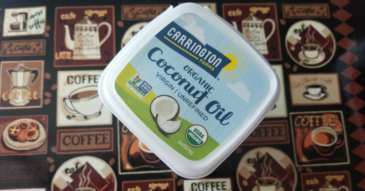 carrington coconut oil container on counter