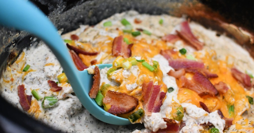 large spoon with keto crack chicken