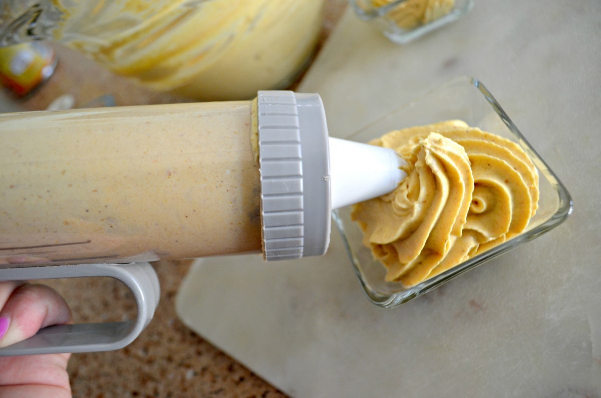 low carb dessert - piped through a star-shaped extruder and into a serving bowl