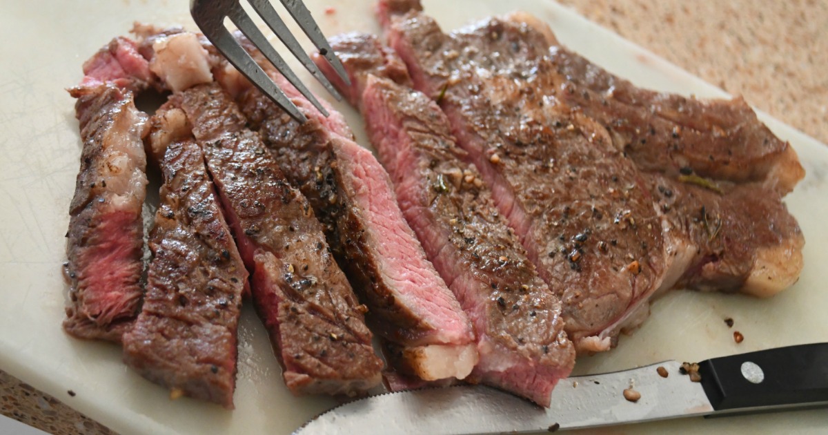 slices of cooked ribeye steak