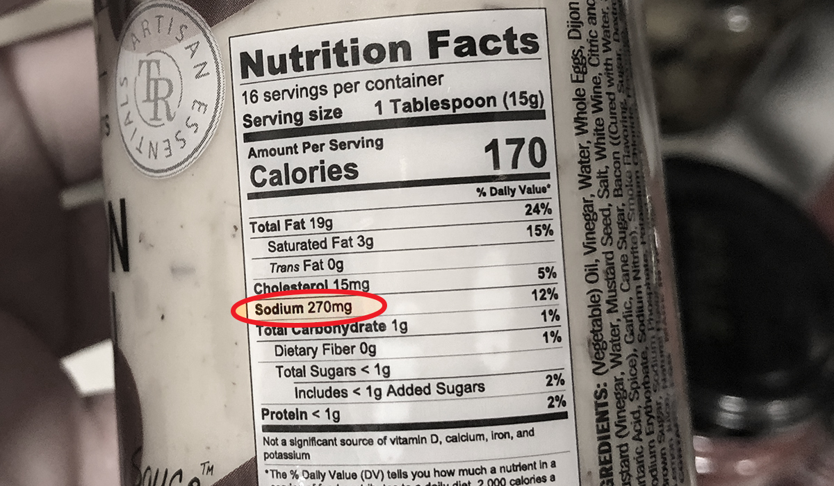 sodium count on low carb food package 