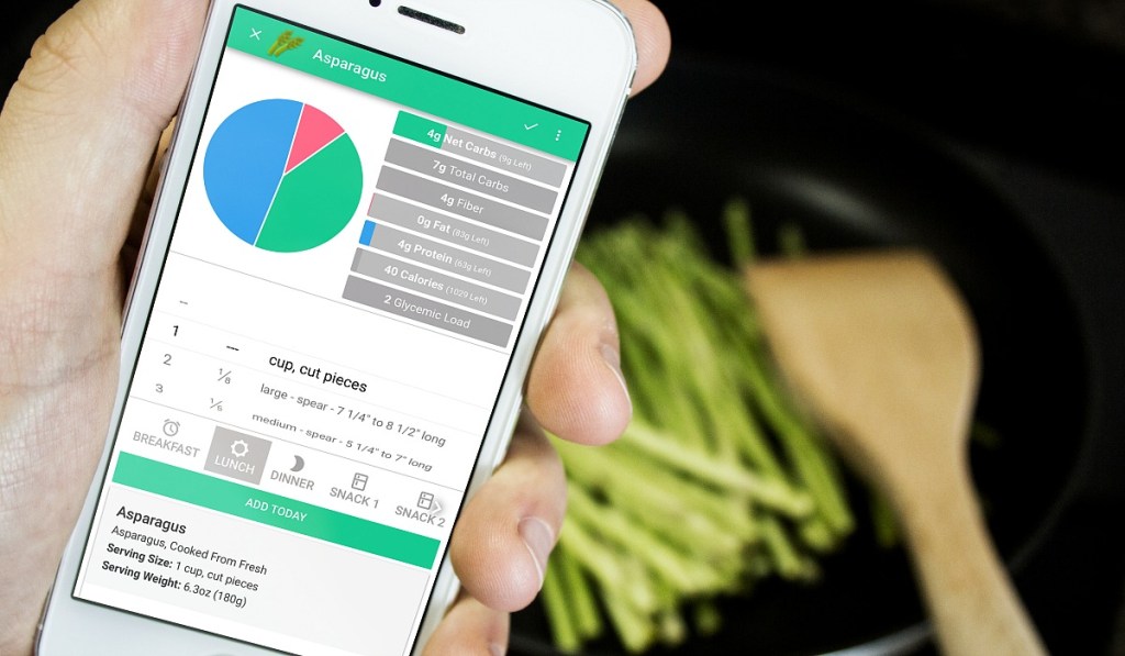 cooking asparagus and monitoring carb counting app